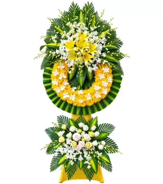Kệ hoa viếng ly vàng trắng