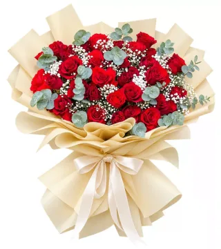 Bó hồng đỏ giấy kem