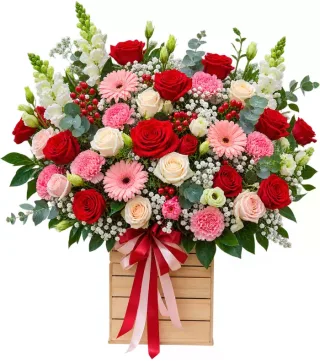 Hộp hồng đỏ đồng tiền hồng