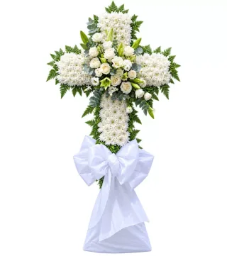 Kệ hoa viếng chữ thập trắng
