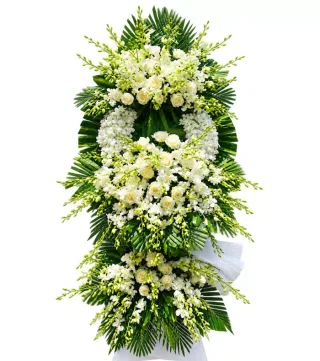 Kệ hoa viếng trắng xanh