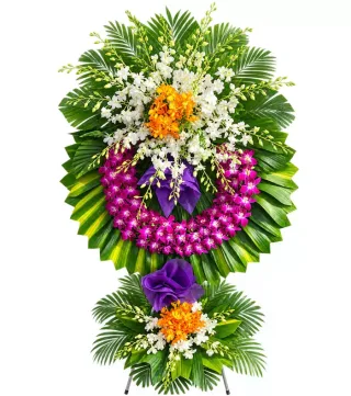 Kệ hoa viếng cam trắng tím