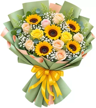 Bó hướng dương phối hồng