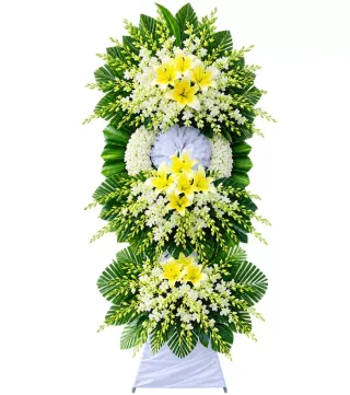 Kệ hoa viếng vàng trắng
