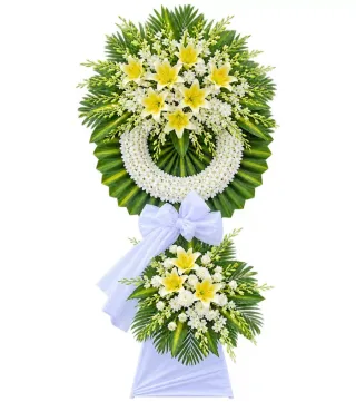 Kệ hoa viếng ly vàng trắng
