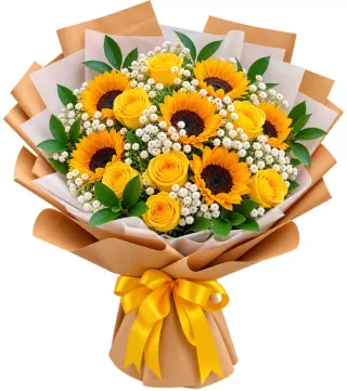 Bó hướng dương phối hồng vàng