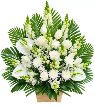 Giỏ hoa viếng trắng xanh