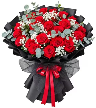 Bó hồng đỏ giấy đen