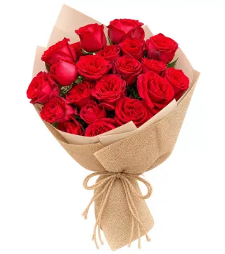 Bó hồng đỏ bọc vải bố