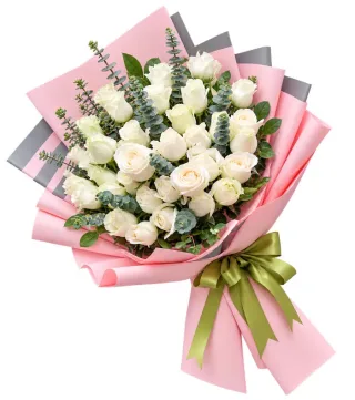 Bó hồng trắng giấy hồng