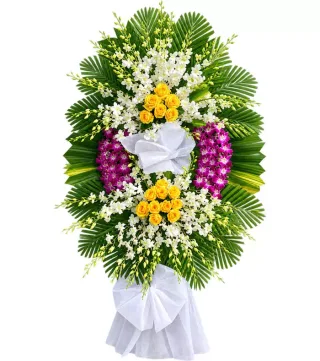 Kệ hoa viếng hồng vàng trắng tím