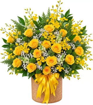 Giỏ hồng vàng phối lan