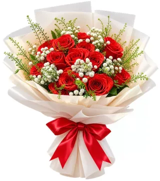 Bó hồng đỏ giấy kem