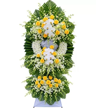 Kệ hoa viếng vàng lan trắng