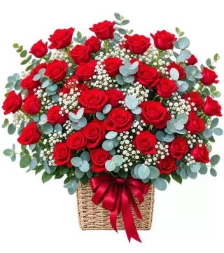 Giỏ hồng đỏ dáng tròn