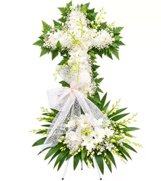 Kệ hoa viếng chữ thập trắng