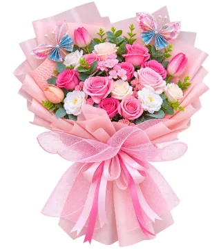 Bó hồng phấn phối tulip