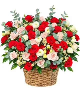 Giỏ hồng đỏ hồng phấn