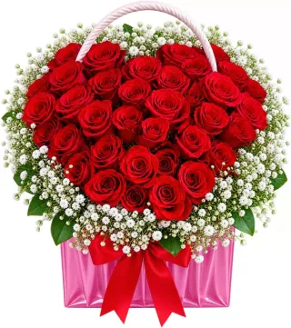 Giỏ hồng đỏ trái tim