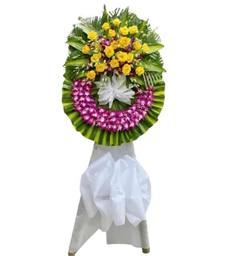 Vòng hoa viếng vàng tím