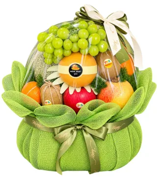 Giỏ trái cây nơ xanh