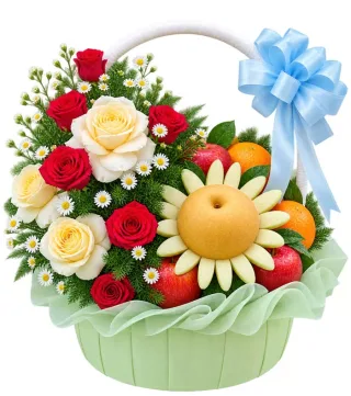 Giỏ trái cây hồng đỏ kem
