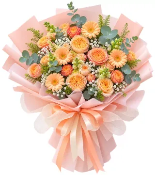 Bó hồng cam phối đồng tiền