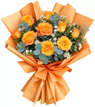 Bó hồng cam phối vàng