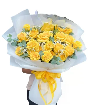 Bó hồng vàng giấy xanh