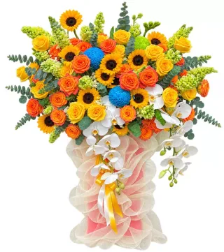 Giỏ hướng dương lan trắng