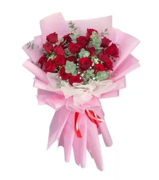 Bó hồng đỏ giấy hồng
