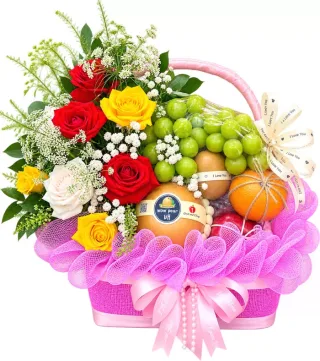 Giỏ trái cây hồng đỏ vàng