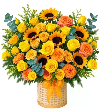 Giỏ hồng vàng cam phối hướng dương