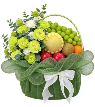 Giỏ trái cây hoa trắng xanh