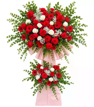 Kệ hoa đỏ trắng hai tầng