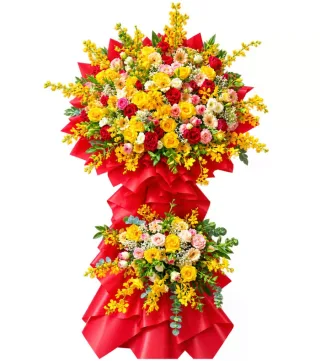 Kệ hoa đỏ vàng hai tầng