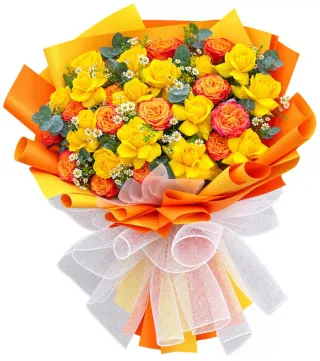 Bó hồng vàng cam giấy cam