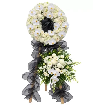 Kệ hoa viếng trắng nơ đen