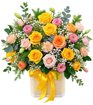 Giỏ hồng vàng hồng phấn
