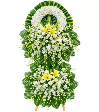 Kệ hoa viếng ly vàng trắng