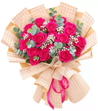 Bó hồng đậm giấy caro