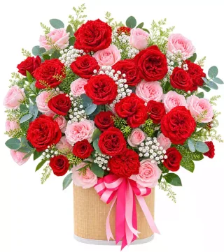 Giỏ hồng đỏ phấn