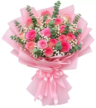 Bó hồng phấn giấy hồng