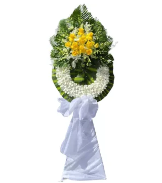 Vòng hoa viếng vàng trắng