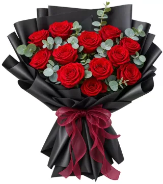 Bó hồng đỏ giấy đen