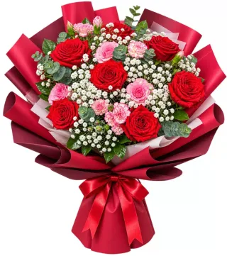 Bó hồng đỏ phối hồng nhỏ