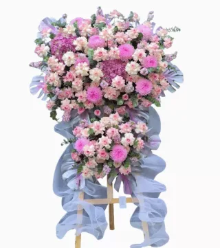 Kệ khai trương hồng phối tím