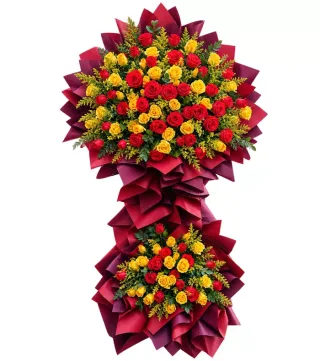 Kệ hoa đỏ vàng hai tầng