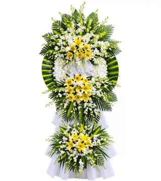 Kệ hoa viếng ly vàng trắng