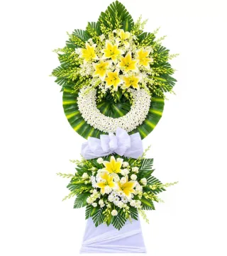 Kệ hoa viếng vàng trắng